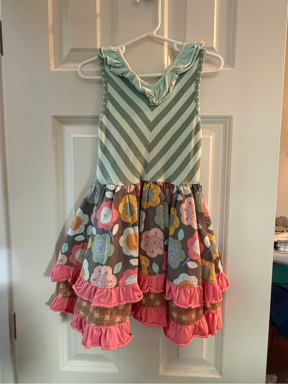 Matilda Jane Mint Stripe Bodice with Floral & Pink Ruffle Skirt